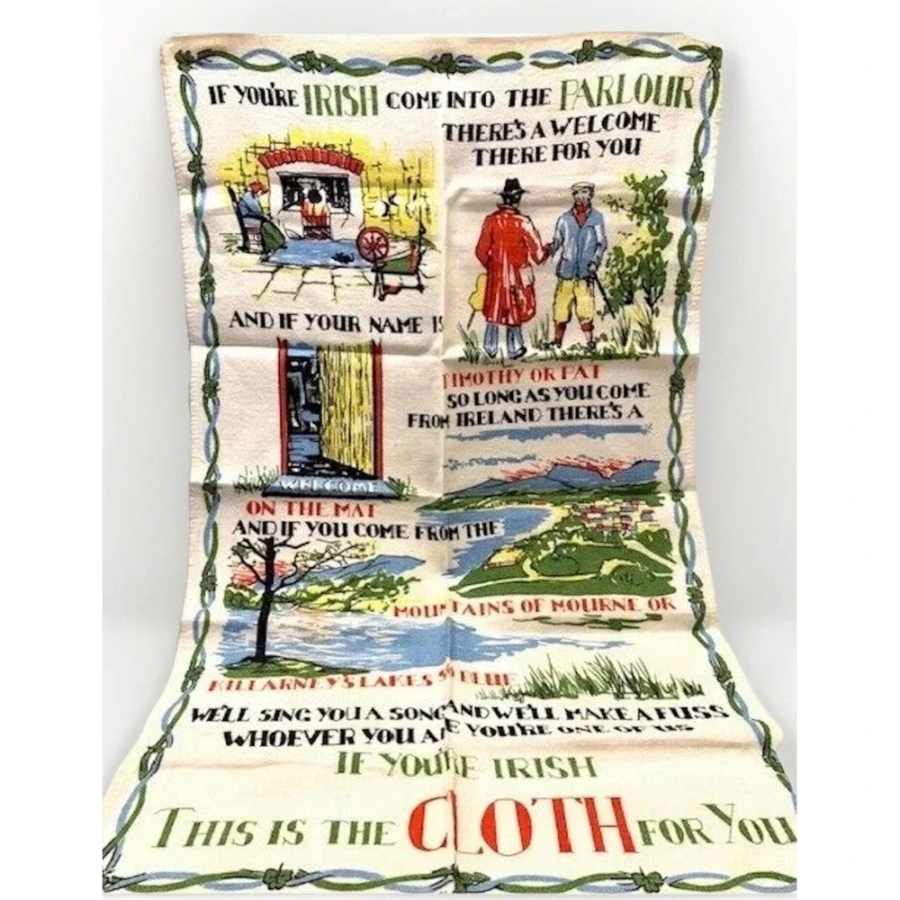 VTG Tea Towel 1950s Ireland Dunmoy Pure Irish Linen Kitchen Kitsch Retro Decor